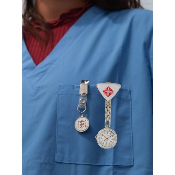 Nurses watch reverse reading clip round dial, silver tone - Picture 3 of 6